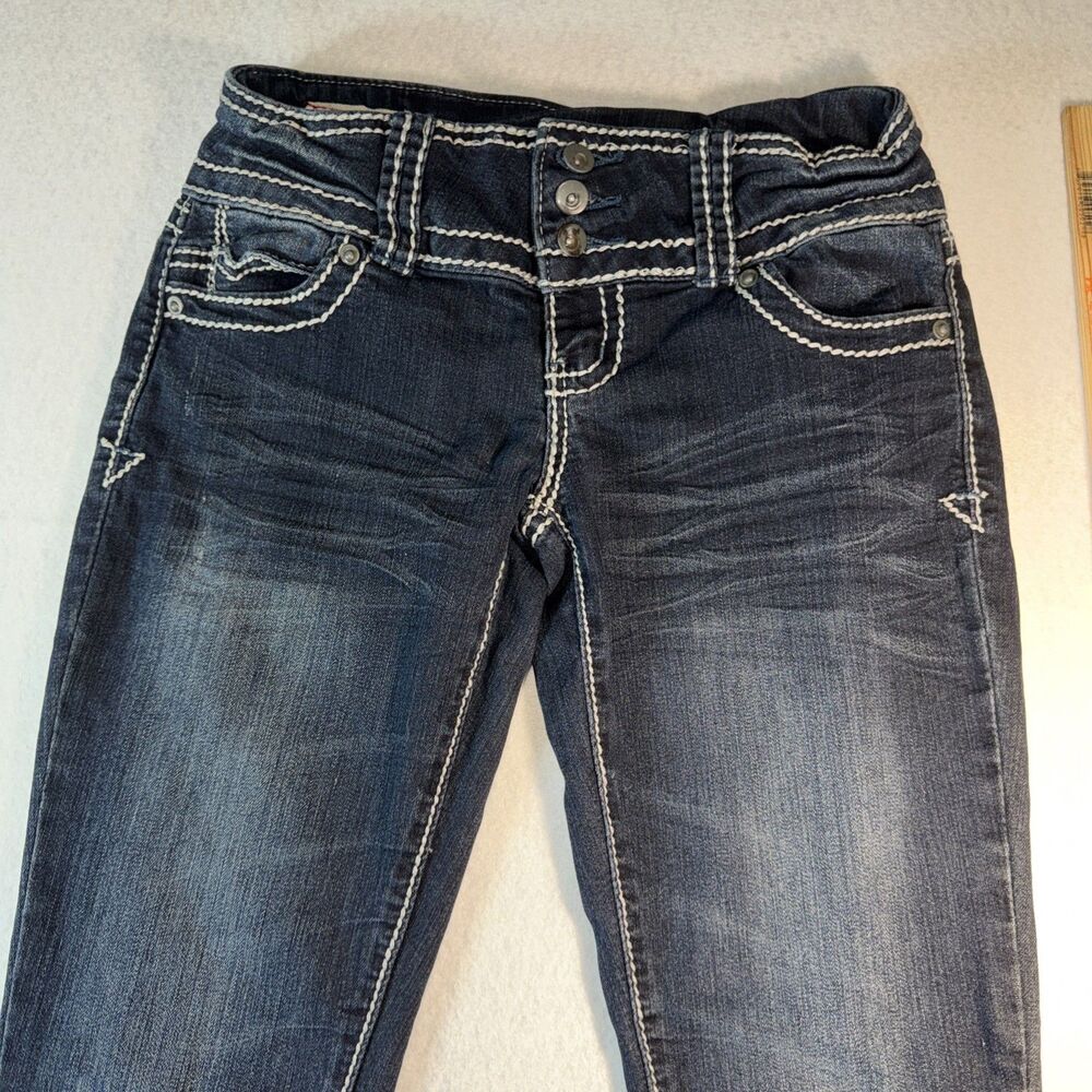 1st First Kiss Jeans Womens 1 Juniors Distressed Flare Jeans Embellished EUC VTG